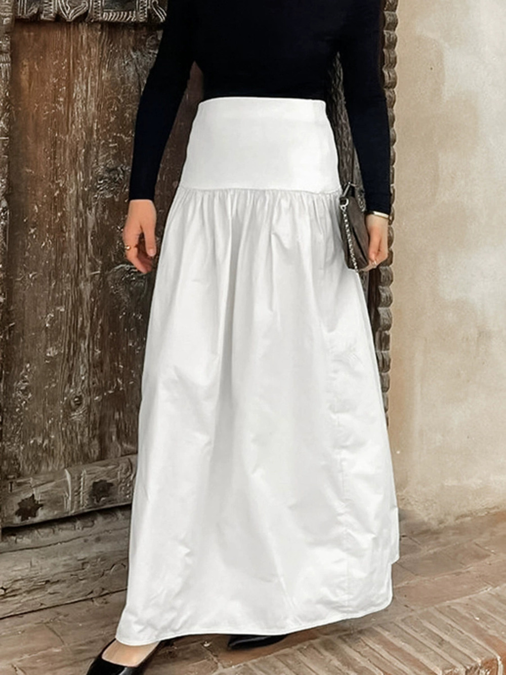 Forever 21 White Cotton High Waist A-Line Long Skirt Spring Office